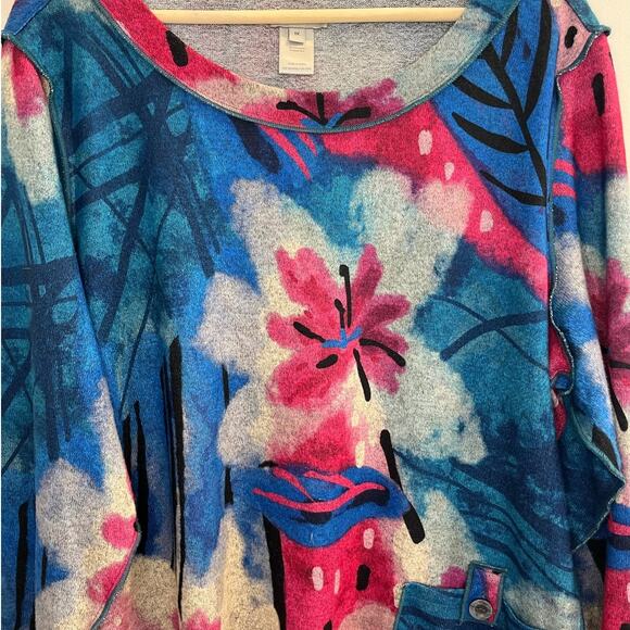 Multiples Women's Multi Color Floral Long Sleeve Top Size 1x‎ Art to wear - Picture 3 of 6